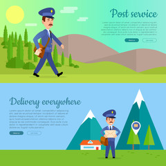 Post Service Vector Cartoon Web Banners Set
