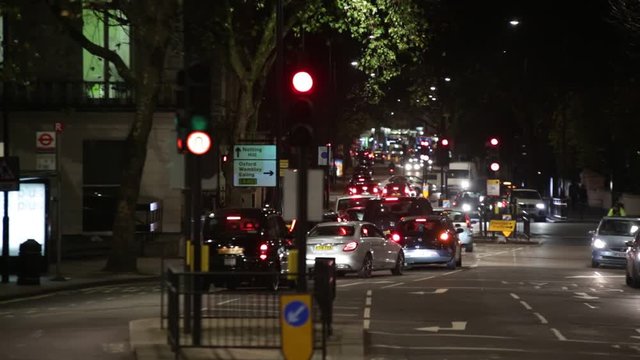 Night traffic in London, England