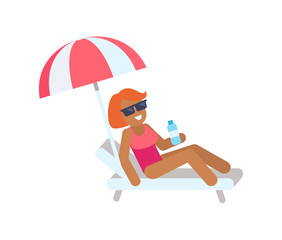 Cute Woman on Vacation Color Vector Illustration