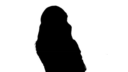 Silhouette Positive and happy asian woman talking on a cell phone track matte