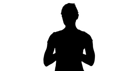 Woman with Namaste Mudra gesture meditating with closed eyes track matte