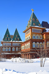 The wooden palace was built under Tsar Aleksei Romanov in 1649. After the fire was disassembled in 1767. Restored in 2010. Moscow, Russia, March 2018