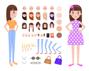 Female and Construction Set Vector Illustration