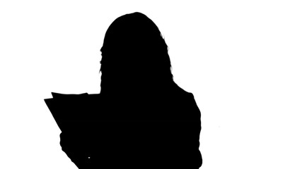 Silhouette Asian business women looking document file in her hand track matte