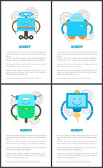 Obraz premium Friendly Robots on Wheels with Long Limbs Set