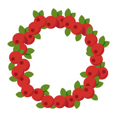 Red berry frame. Berries and leaves frame. Vector illustration.