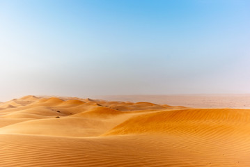 The dunes of the Wahiba Sands desert in Oman at sunset during a typical summer sand storm - 21