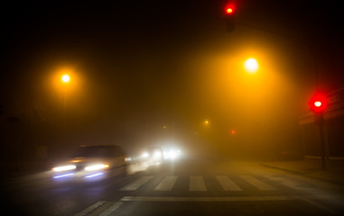 Foggy traffic view in winter