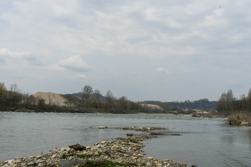 Naklejka premium View of the Tanaro river near Alba, Piedmont - Italy