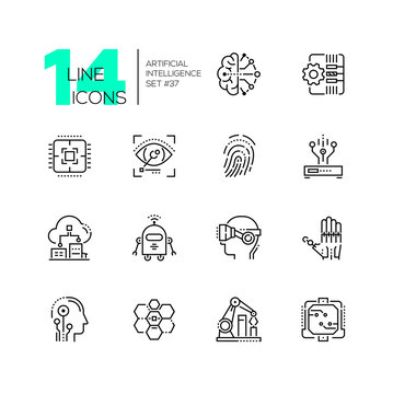Artificial intelligence - set of line design style icons
