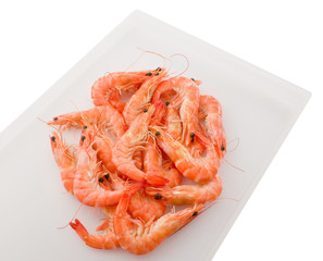 Cuisine and Food, Cooked Prawns or Tiger Shrimps in A White Plate.