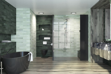 White and emerald luxury bathroom interior