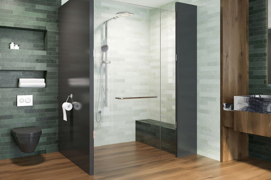 White and emerald luxury bathroom shower toilet