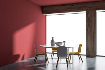 Naklejka na ściany i meble Minimalistic panoramic red dining room interior
