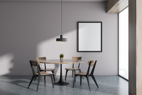 Minimalistic panoramic white dining room, frame