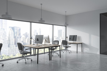 Panoramic office corner, cityscape