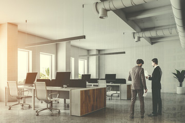 White open space office corner, businessmen