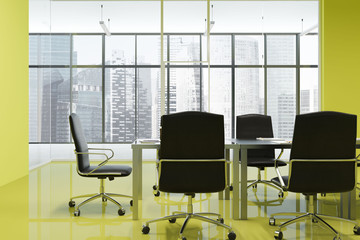 Bright yellow office meeting room interior