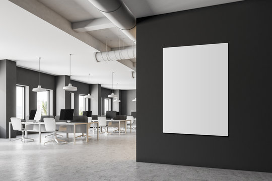 Dark gray minimalistic office corner, poster