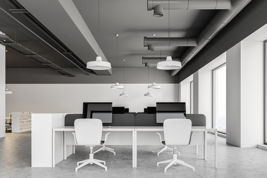 Gray ceiling industrial style office interior