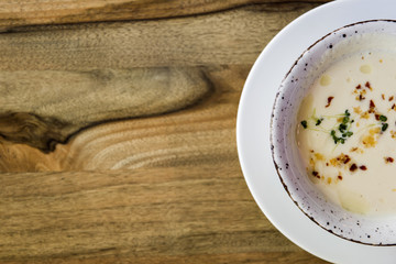 Avove view at baked celery soup