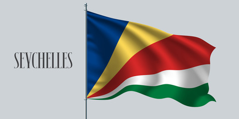 Seychelles flag on flagpole vector illustration