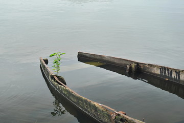 Obraz premium Sunken boat in the lake