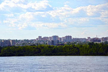 Fototapeta na wymiar Beautiful city on the banks of the Yenisei river Siberia