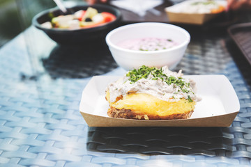 potatoes in sour cream sauce on the table