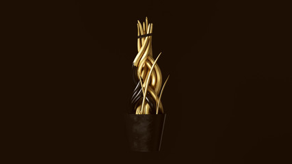Gold Cactus with Black Plant Pot 3d illustration