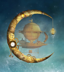 Steampunk moon and vessel  - 208504950