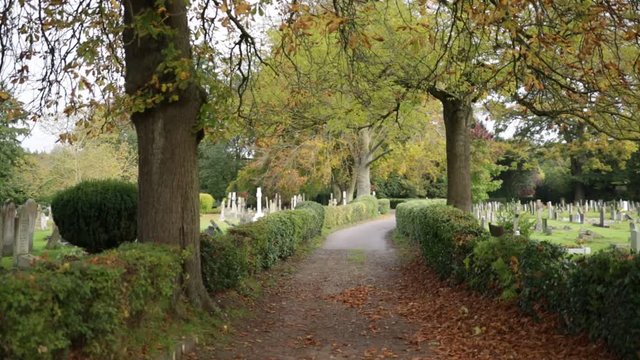 Cemetery in England in the autumn