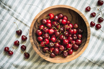 cherries in a wooden bowl