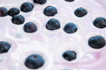 Ripe Blueberries in natural yoghurt. natural products background