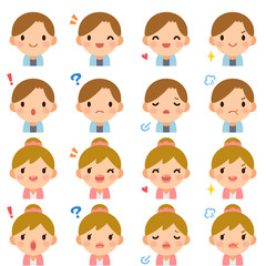 Isolated set of cute college student boy & girl flat avatar expressions	