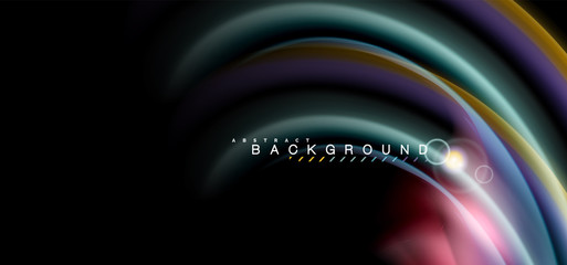 Color shiny light effects on black, liquid style multicolored wavy shape