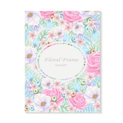 Vector Greeting card with bouquet flowers on white background. Design for wedding, birthday and other holidays. Floral frame.