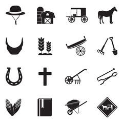 Amish Icons. Black Flat Design. Vector Illustration.