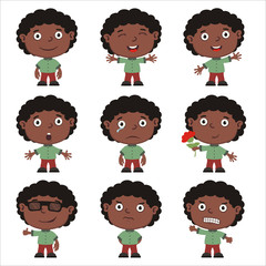 Set of little funny boy in cartoon style isolated on white background.