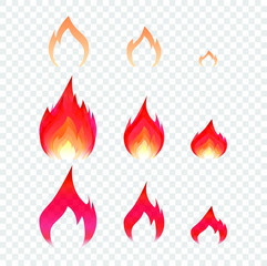 Fire vector icon symbol on transparent background