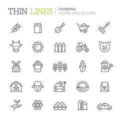 Collection of farming thin line icons