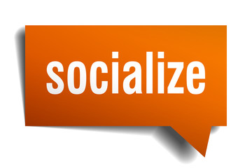 socialize orange 3d speech bubble