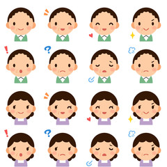 Isolated set of middle aged man & woman flat avatar expressions	