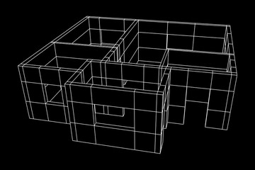 Abstract architecture building. Plan of modern house. Wireframe low poly mesh construction.