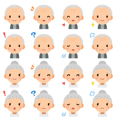 Isolated set of elderly man & woman flat avatar expressions
