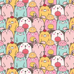 Fototapeta premium Cute Animal Vector Pattern Background. Fun Doodle. Handmade Vector Illustration.