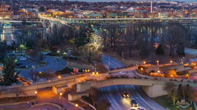 View on Key bridge at dusk: timelapse of dat to night transition, Washington DC, USA