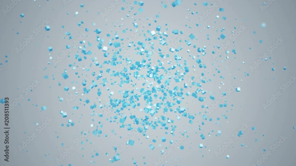 Poster abstract 3d rendering of flying particles. computer generated animation. modern background with cube
