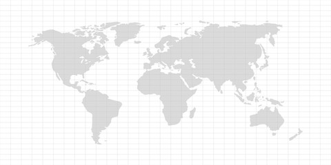 Vector World map with continent on a gray background