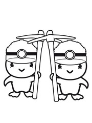 team 2 freunde paar kollegen vogel küken huhn süß niedlich helm lich taschenlampe sicherheit schutz logo pickaxe spitzhacke abbauen bergbau hammer axt werkzeug bergarbeiter